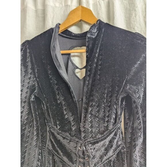 no brand women's sz Medium black velvet heart shaped peep chest mini dress E9 - Picture 5 of 9